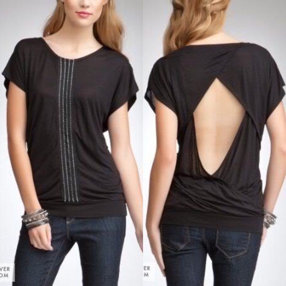 BEBE Black Beaded Top XS